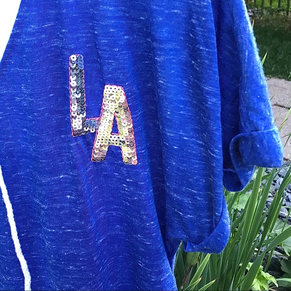 Material Girl Lace up V-neck “LA” Bling T-shirt - Picture 14 of 16